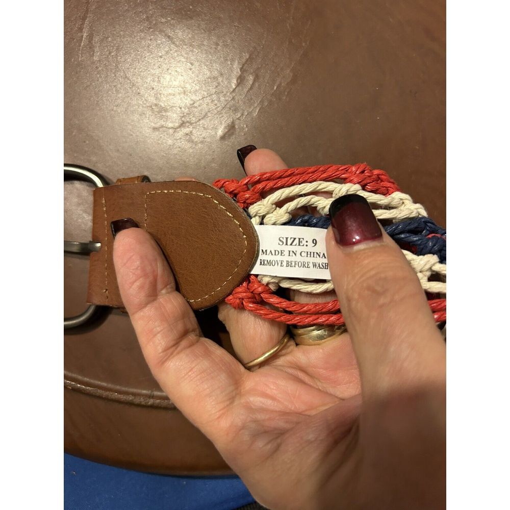 Vintage Braided Leather Accent‎ Belt Size 9 Red White Blue Boho Western Hippie - Picture 6 of 11